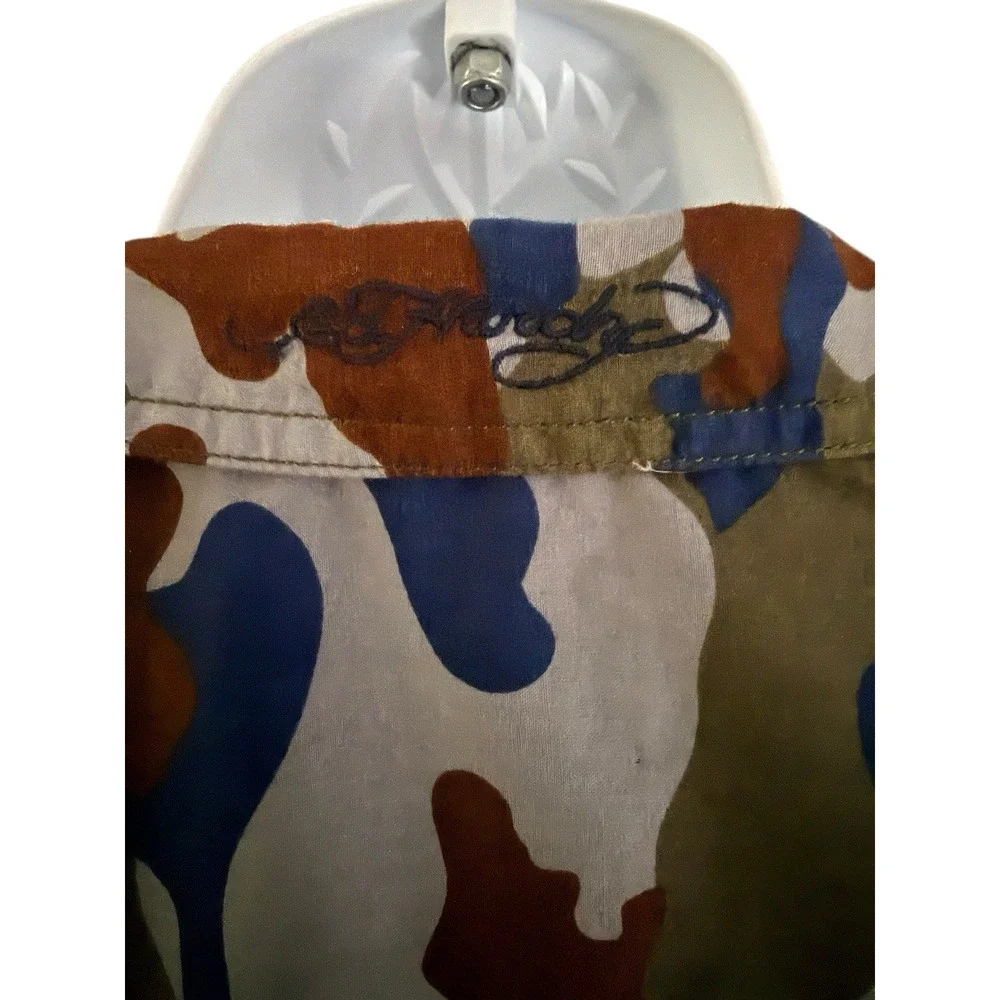 Ed Hardy Archive Y2K Camo Button Up Shirt‎ Mens L Slim Fit Tattoo Streetwear